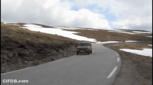 Car Driving On Road With Snowy Hills GIF