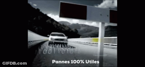 Car Driving Past Pannes 100% Utiles Sign GIF