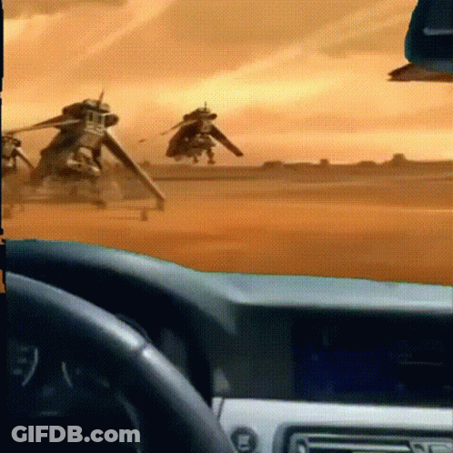 Car Driving Through Desert With Helicopter GIF