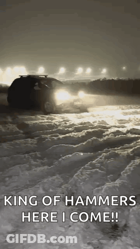 Car Driving Through Snowy Field King Of Hammers Here I Come GIF