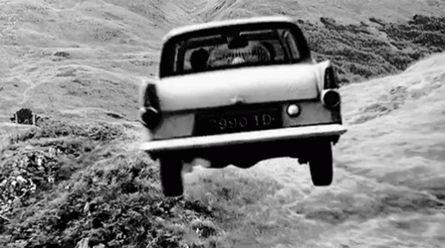 Car Flying Black And White GIF