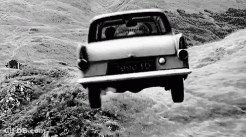 Car Flying Near Castle GIF