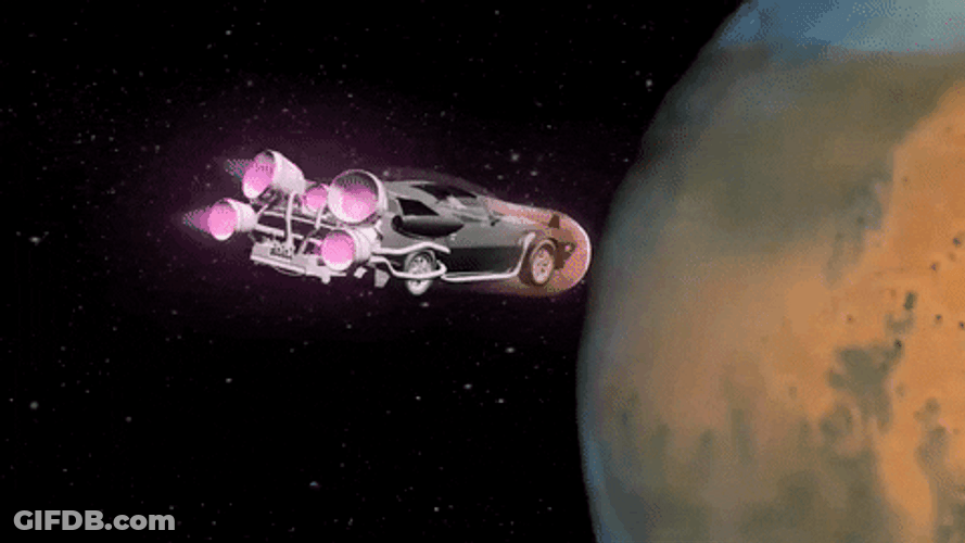 Car Flying Toward The Moon GIF