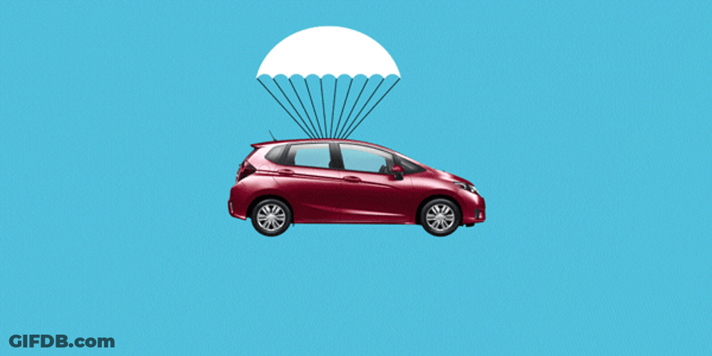 Car Flying With A Parachute GIF