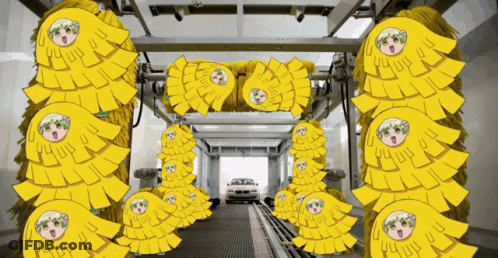 Car Going Through Car Wash With Yellow Brushes GIF