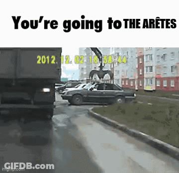 Car Near Dumpster Saying You're Going To The Arette GIF