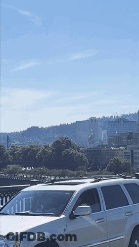 Car Parked In Front Of City Skyline GIF