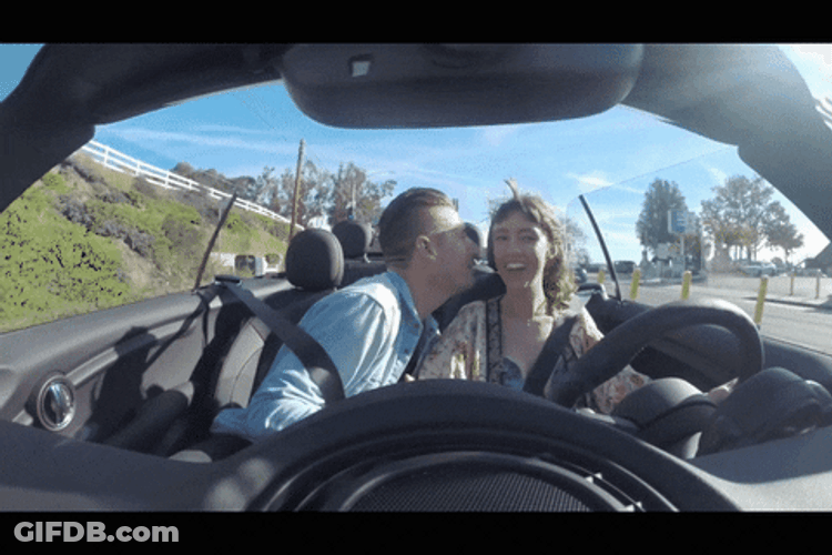 Car Ride Cheek Kiss Sweet Couple GIF