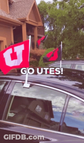Car With Flag Saying Go Utes GIF