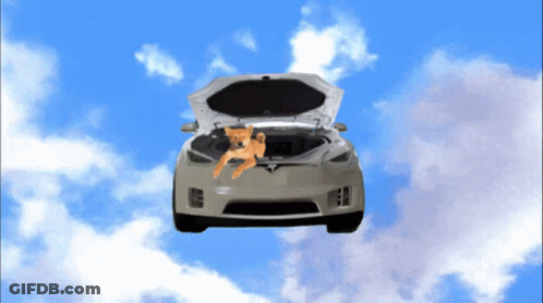 Car With Hood Open Flying Through Air GIF