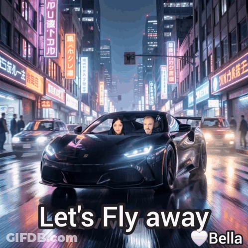 Car With Let's Fly Away Bella GIF