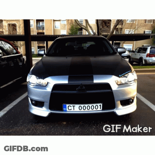 Car With License Plate CT 000001 Parked GIF