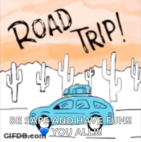Car With Road Trip Text GIF
