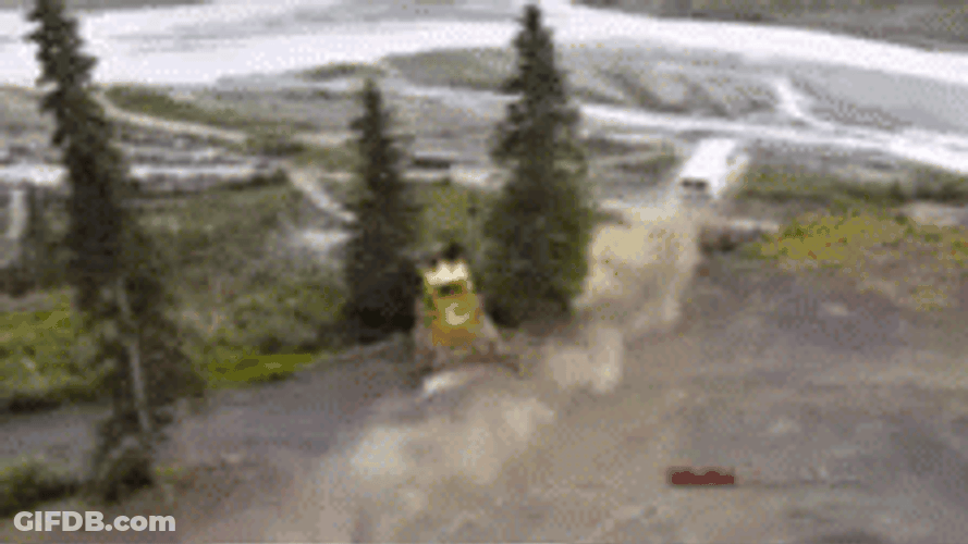 Car With Smoke Trail Driving Off Cliff GIF