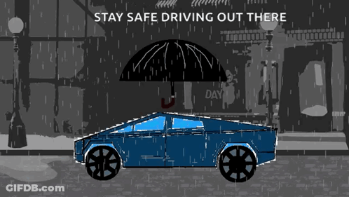 Car With Umbrella Saying Stay Safe Driving Out There GIF