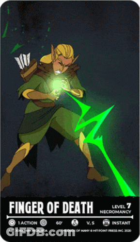 Card Saying Finger Of Death Level 7 Necromancy GIF
