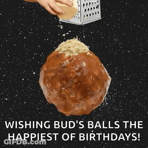 Card Saying Wishing Bud's Balls The Happiest Of Birthdays GIF