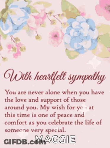 Card With Flowers With Heartfelt Sympathy GIF