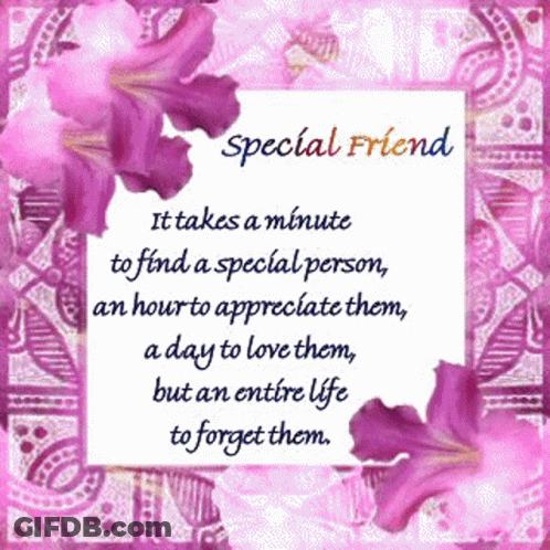 Card With Purple Flowers Saying Special Friend GIF