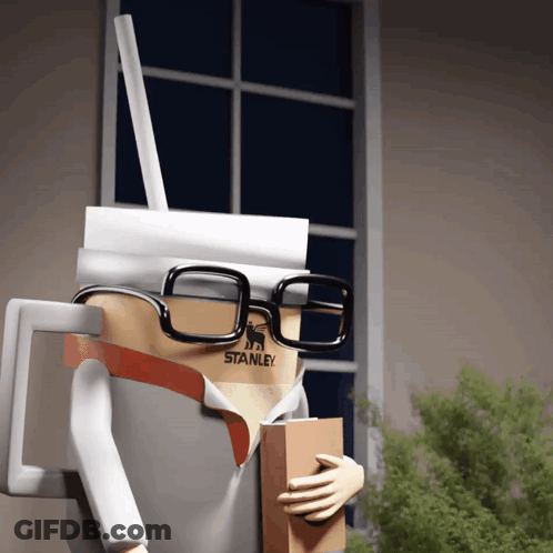 Cardboard Box Man With Glasses And Stanley GIF
