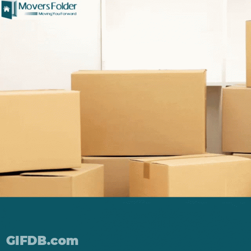 Cardboard Boxes Stacked With Movers Folder Logo GIF