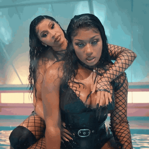 Cardi B & Megan Staring Wap GIF