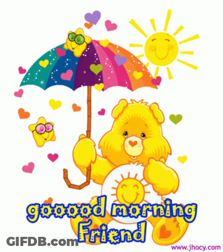 Care Bear Holding Rainbow Umbrella Good Morning Friend GIF