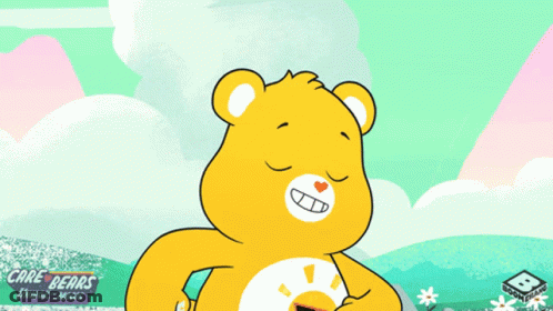 Care Bear Holding Sunglasses In Front Of Banner GIF