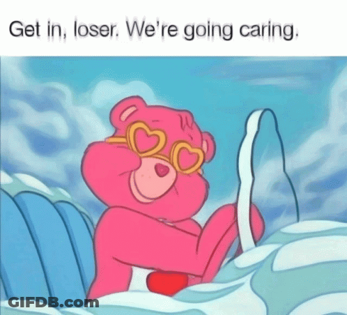 Care Bear In Heart Glasses Driving Car In Ocean GIF
