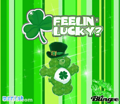 Care Bear In Top Hat With Clover Saying Feelin Lucky GIF