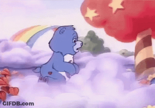 Care Bear Standing In Clouds With Rainbow GIF