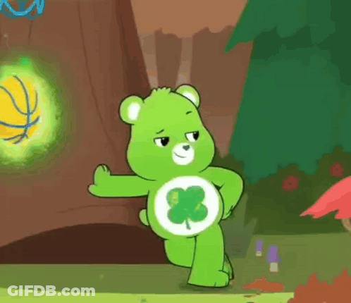 Care Bear With Clover Standing On One Leg GIF