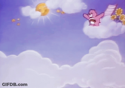 Care Bear With Rainbow Flying Through Air GIF