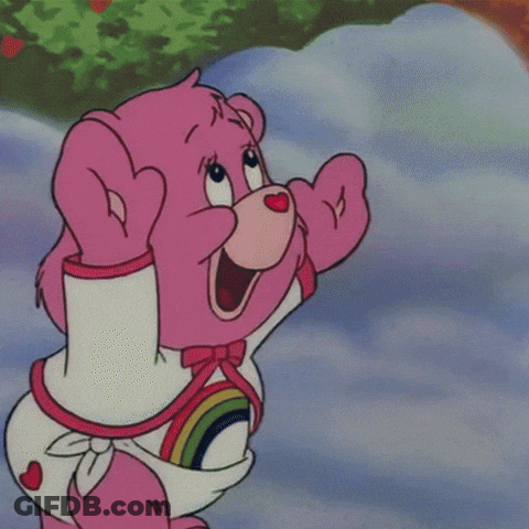 Care Bear With Rainbow Flying Through Clouds GIF