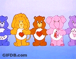 Care Bears In A Row On Blue GIF