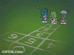 Care Bears Playing Hopscotch On Field GIF