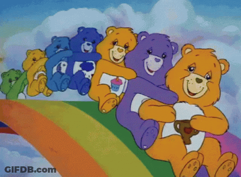 Care Bears Sitting On Rainbow GIF