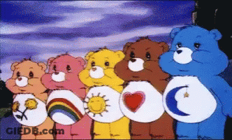 Care Bears Standing Together With Logos GIF