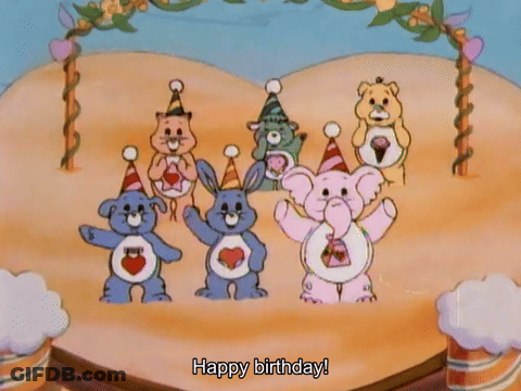 Care Bears Wearing Party Hats Holding Balloons Happy Birthday GIF