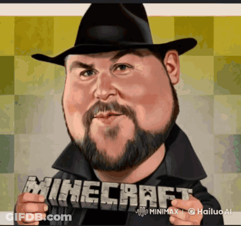 Caricature Of Man With Beard Holding Minecraft Sign GIF