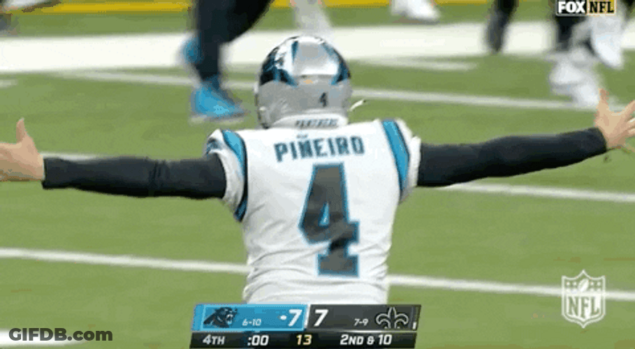 Carolina Panthers Eddy Pineiro Running Toward His Teammates GIF