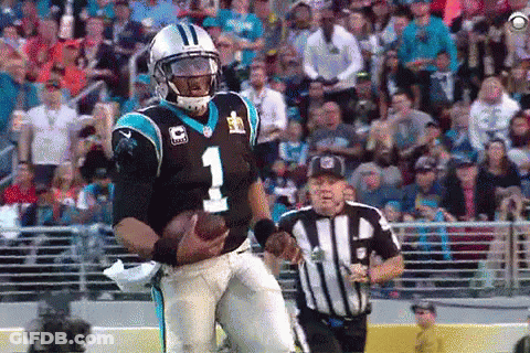 Carolina Panthers Player Running With Football While Referee Watches GIF
