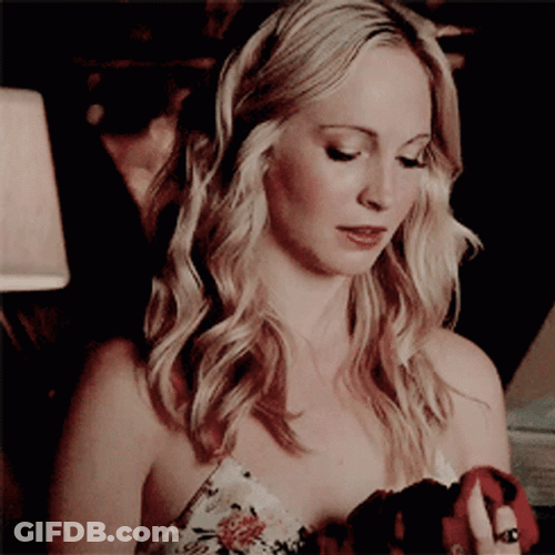 Caroline Forbes Hugging Shirt GIF