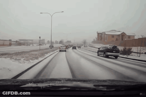 Cars Driving Down Snowy Highway Saying Perfect GIF