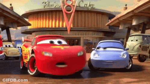 Cars Group In Front Of Flo's Cafe GIF