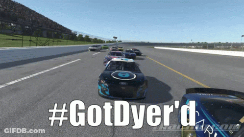 Cars On Race Track With Hashtag Gotdyer GIF