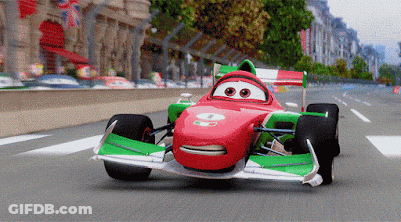 Cars Racing Down Track Saying Thank You GIF
