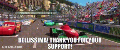 Cars Racing Race Track Bellissima Thank You Support GIF