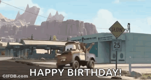 Cars Tow Truck Saying Happy Birthday GIF