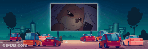 Cars Watching Cartoon On Large Screen GIF